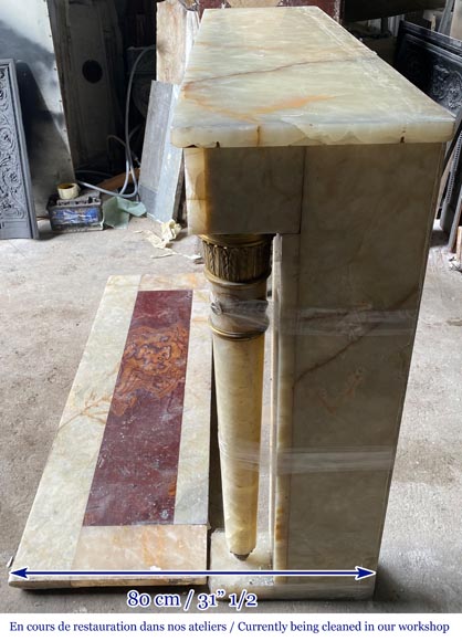 Empire style onyx mantel with detached columns and ormolu capitals Empire style onyx mantel with detached columns and ormolu capitals-7